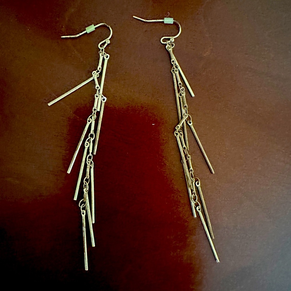 Long darker gold multi strand earrings